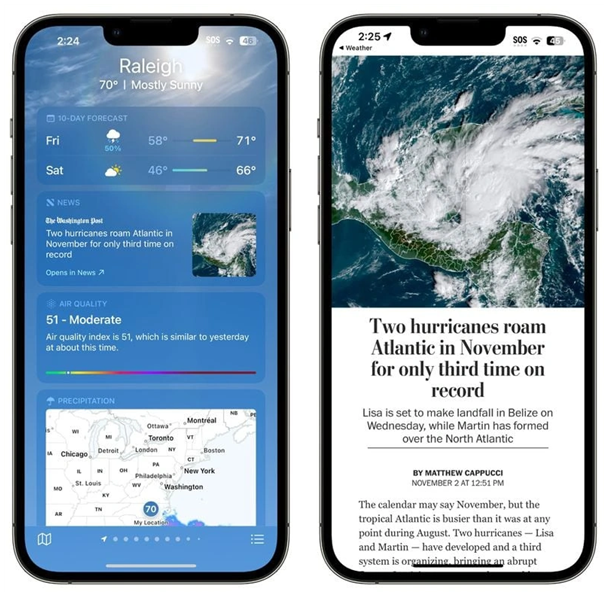 城区苹果14维修分享iPhone 14手机如何看天气时顺带看新闻 