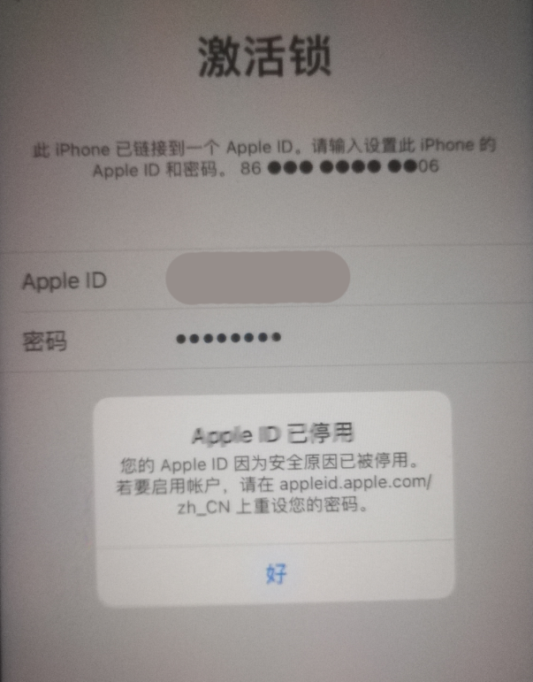 城区苹果手机维修分享iPhone 12 出现提示“Apple ID 已停用”怎么办 